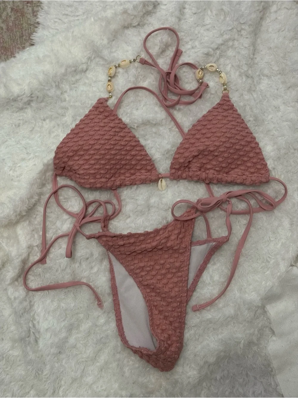 SHEIN Dusty Rose Textured Triangle Bikini Set